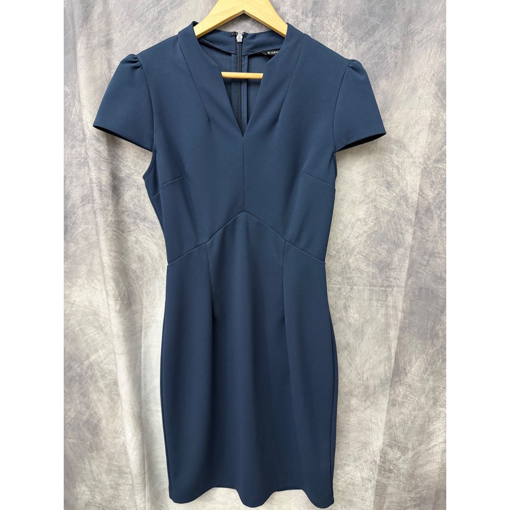 41 Hawthorn Navy Blue V-Neck Puff Cap Sleeve Sheath Dress Medium